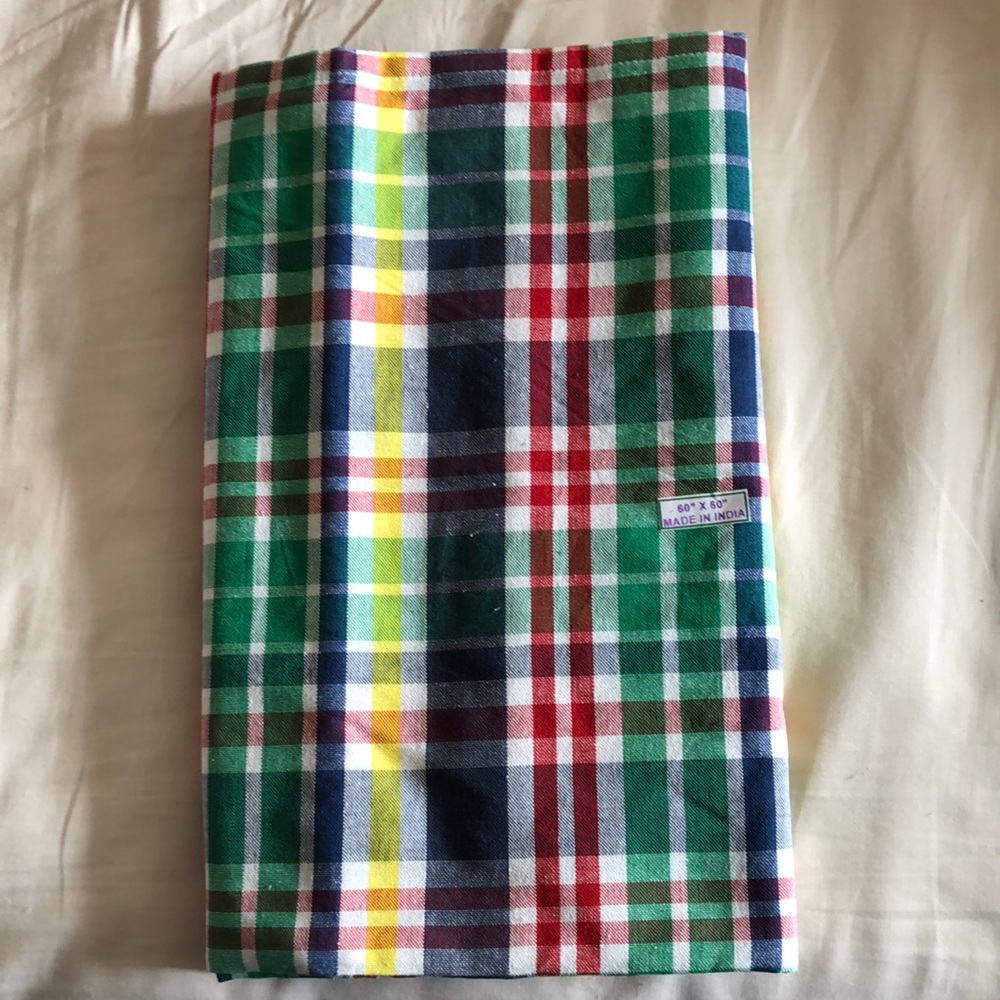 NEW Cotton plaid 60 x 60 square Tablecloth by Primitive Artisan made in India